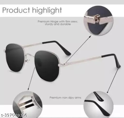 Women Black Metal Square, UV Protected Sunglasses (Pack of 1)