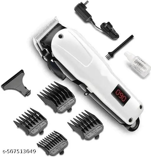KM-809A Professional Hair Clipper – Corded Rechargeable Electric Trimmer (White) Digital Display | Heavy-Duty Motor | Precision Hair Cutting Kit