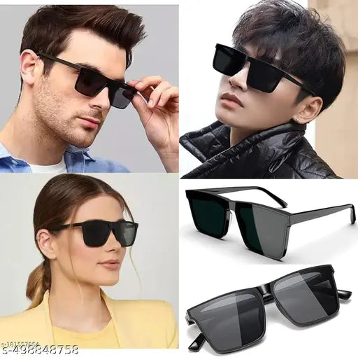 Unisex Rectangular Sunglasses with UV Protection – Black Plastic Frame | Pack of 4