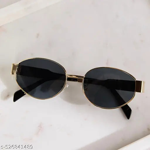 Eyeden's Trendy & Fashionable UV 400 Protected Oval Sunglasses (Free Size) For Women's (Gold & Black)