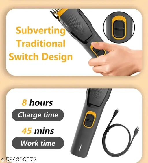 Professional Cordless Hair & Beard Trimmer – High Precision Grooming Kit (Black & Yellow) Rechargeable | USB Charging | High Quality | For Men