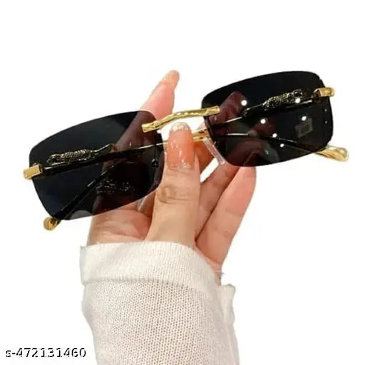 New Trending Rimless Gold Black Sunglasses (Metal & Plastic)