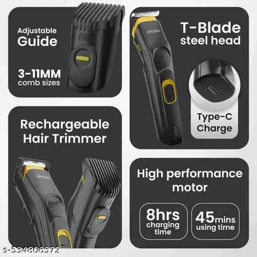 Professional Cordless Hair & Beard Trimmer – High Precision Grooming Kit (Black & Yellow) Rechargeable | USB Charging | High Quality | For Men