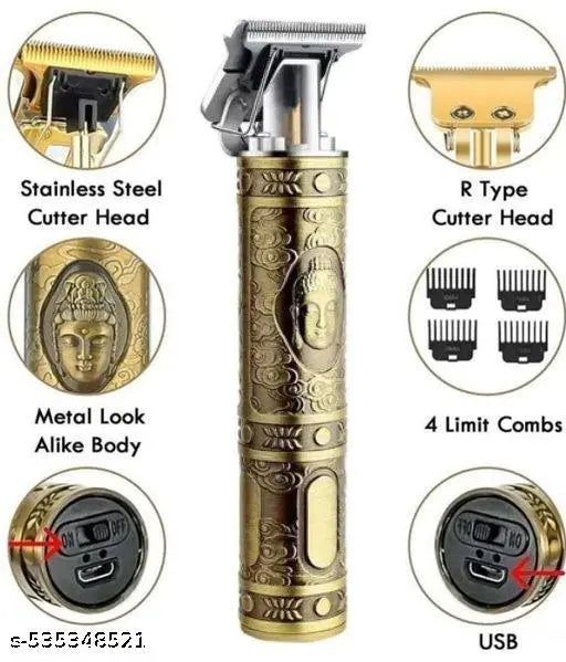 T9 Professional Cordless Hair & Beard Trimmer – Gold (Rechargeable, Waterproof) Unisex | Premium Design | High-Performance |