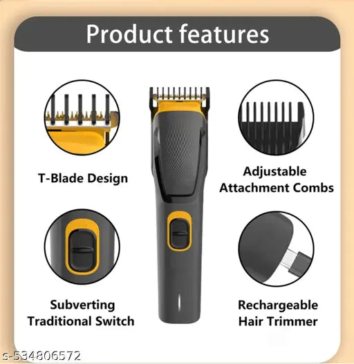 Professional Cordless Hair & Beard Trimmer – High Precision Grooming Kit (Black & Yellow) Rechargeable | USB Charging | High Quality | For Men