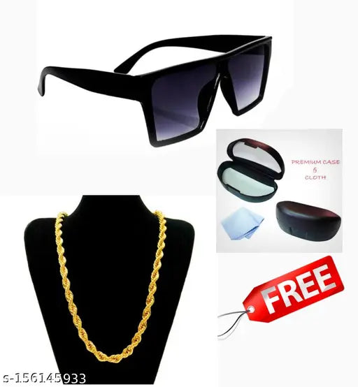 Black Guru Randhawa Sunglasses chasma, gold-pleted Rope chain for men, women (pack of 2)