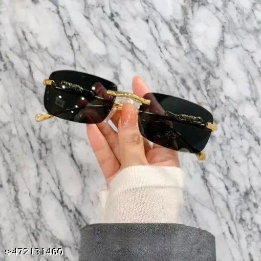 New Trending Rimless Gold Black Sunglasses (Metal & Plastic)