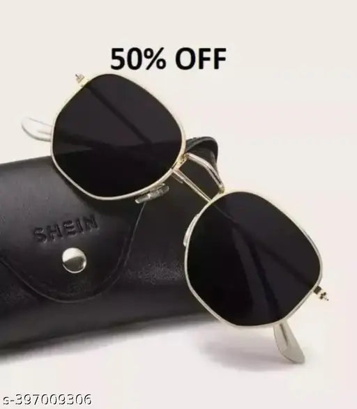 Women Black Metal Square, UV Protected Sunglasses (Pack of 1)