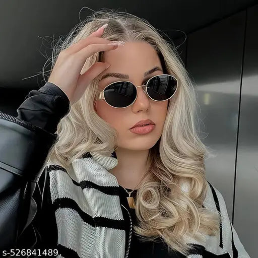 Eyeden's Trendy & Fashionable UV 400 Protected Oval Sunglasses (Free Size) For Women's (Gold & Black)