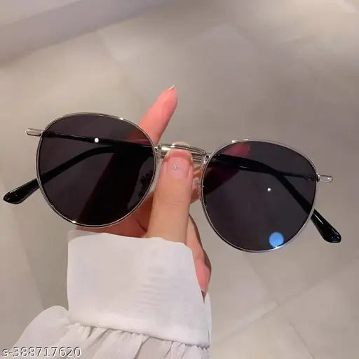 Unisex Silver Metal Oval Sunglasses (Pack of 1)